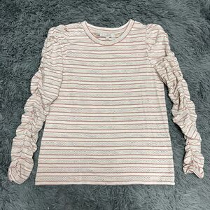 LOFT Pink and White Striped Blouse